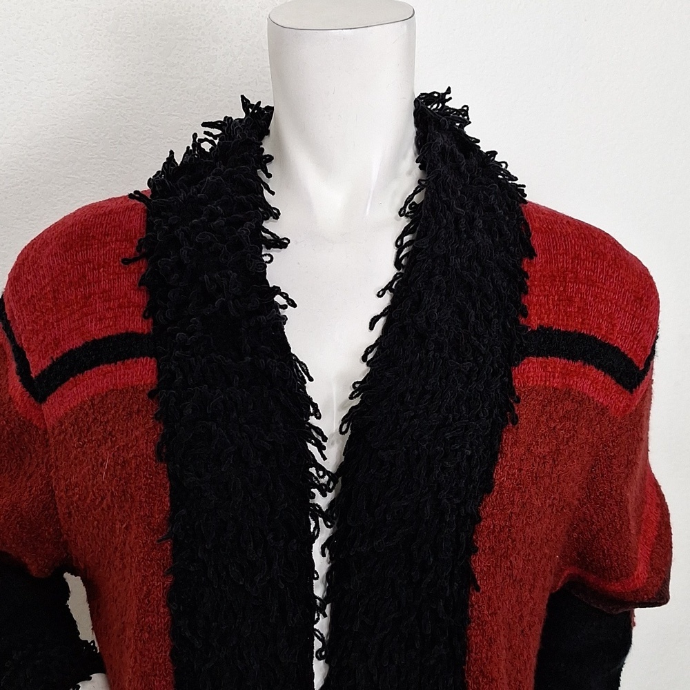 N8tive Bits By Sandi and Jo Red Black Southwestern Open Front Cardigan Size L - Picture 3 of 13
